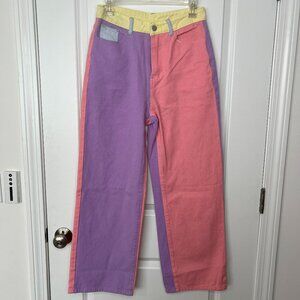 Flower Power Color block Jeans Women's Size 9 Hippie Happy Pants Full Length